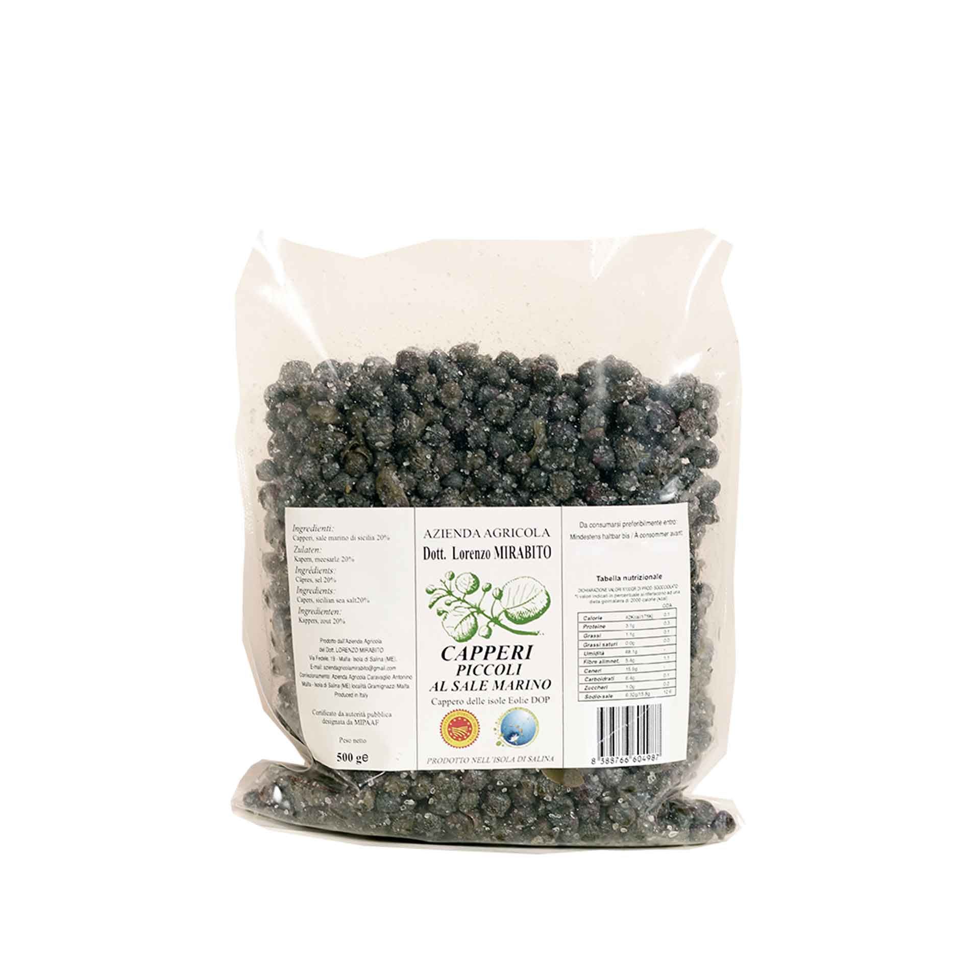 Capperi delle Isole Eolie D.O.P. Piccoli, 500gr - fronte
