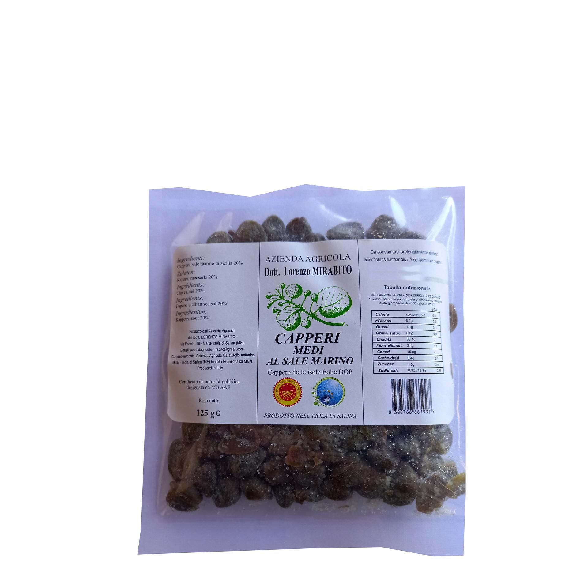 Capperi delle Isole Eolie D.O.P. Medi, 125gr - fronte