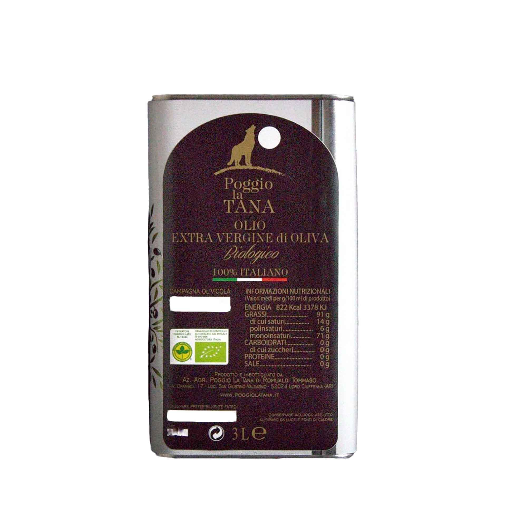 Olio Extra Vergine di Oliva Biologico 3lt - fronte