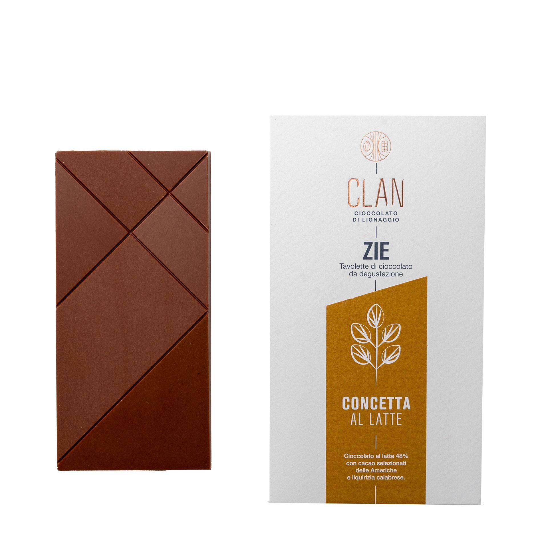 Ciccolato al Latte 48% con Liquirizia Calabrese Concetta 70Gr - fronte