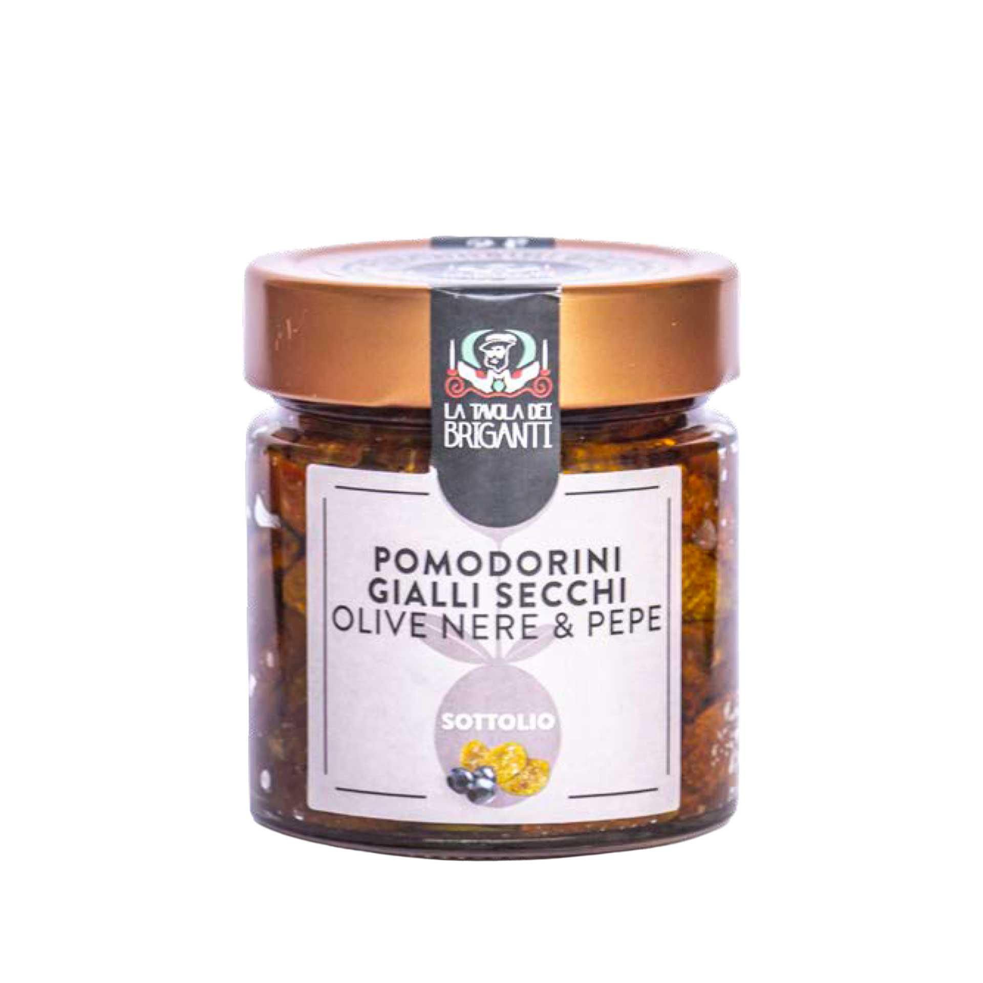 Pomodorini Gialli Secchi Olive Nere & Pepe Sottolio 200gr - fronte
