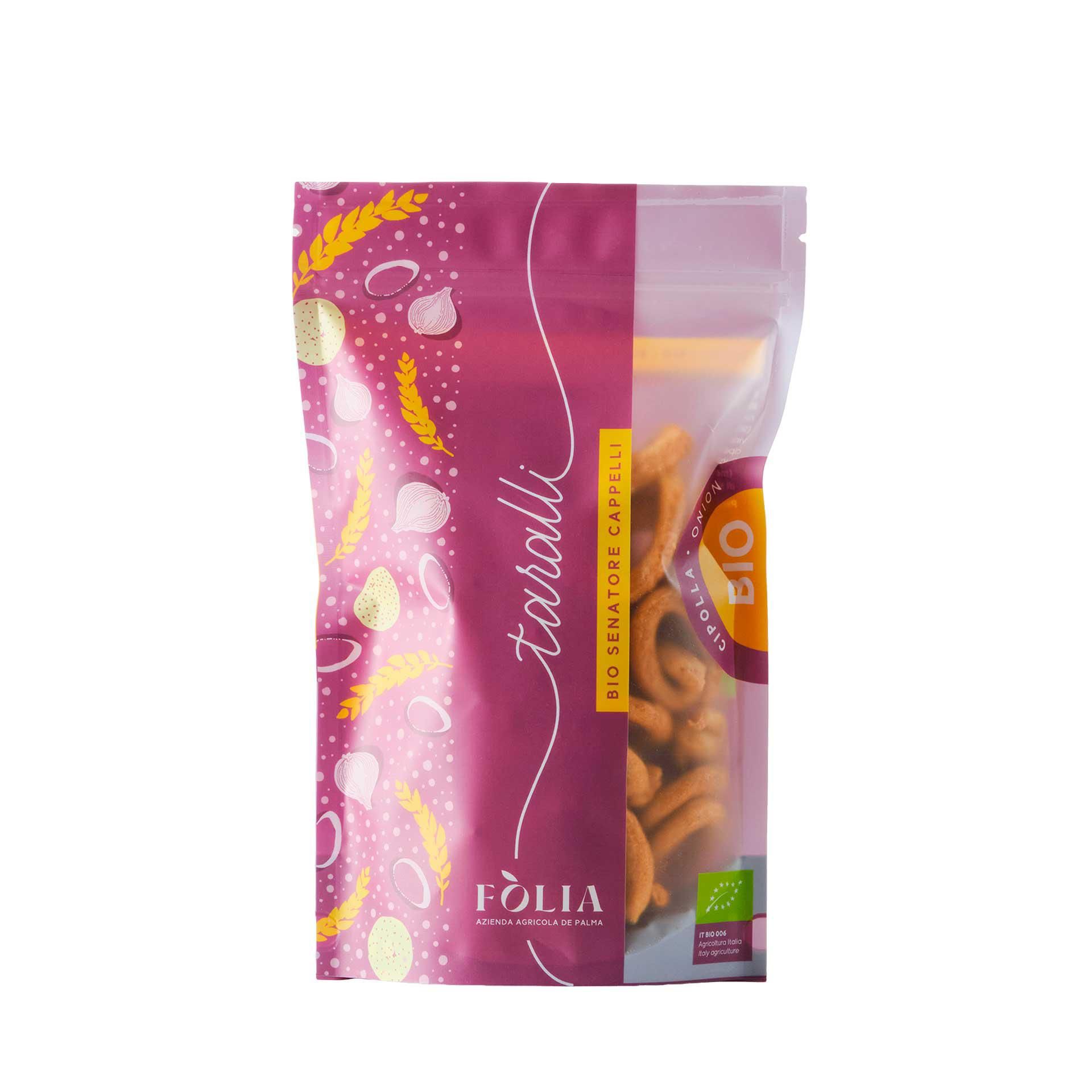 Taralli Biologici di Senatore Cappelli alla Cipolla Folìa - fronte