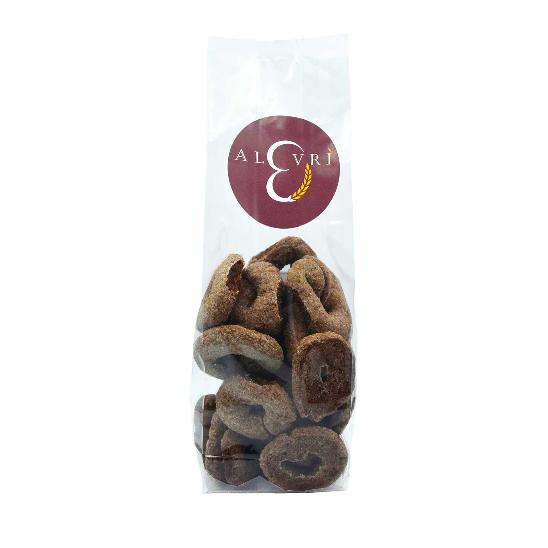 Taralli Dolci Cacao e Arancia Candita Alevrì 250Gr - fronte